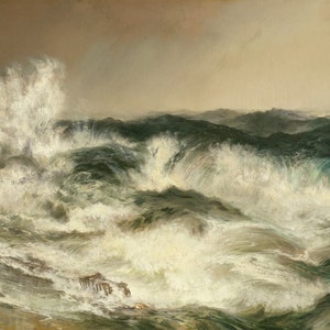 Thomas Moran - The Much Resounding Sea 1884 Museum Quality Rolled Oil Painting Reproduction (D2560)