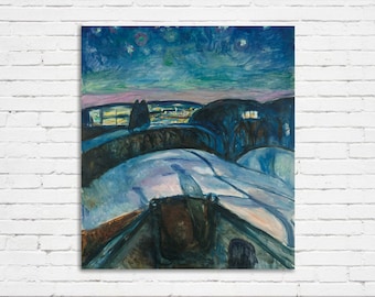 エドヴァルド・ムンク 「星月夜」 複製画 ムンク 星月夜（Starry Night1992) ジークレーキャンバス複製画 額装品