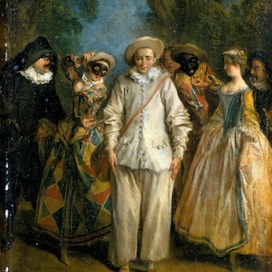 Nicolas Lancret (1690-1743) - Commedia dell’Arte Players, Hand Painted Museum Quality Rolled Oil Painting Reproduction (D6050)