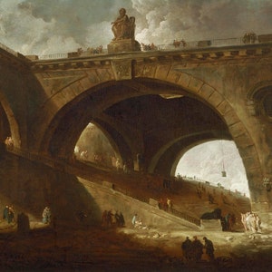 Hubert Robert - The Old Bridge c1760 Museum Quality Rolled Oil Painting Reproduction (D4560)