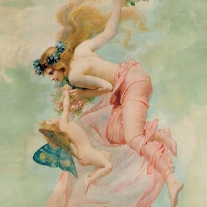 Gaston Bussière (1862–1928) - Cupid & Psyche, Hand Painted Museum Quality Rolled Oil Painting Reproduction (D6050)