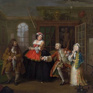 William Hogarth - Marriage A-la-Mode 3 The Inspection 1743 Museum Quality Rolled Oil Painting Reproduction (D4560)