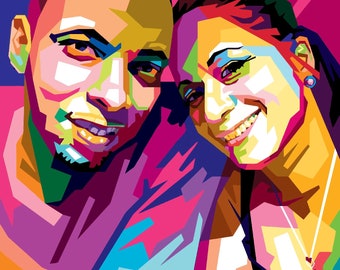 Personalisiertes Pop Art Ölgemälde Dein Paar Foto zu EINEM POP ART Paar Portrait (D50)
