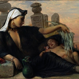 Elisabeth Jerichau Baumann - An Egyptian Fellah Woman with her Baby 1872 Museum Quality Rolled Oil Painting Reproduction (D4560)