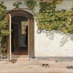 Martinus Rørbye - Entrada para uma pousada no Praestegarden em Hillested 1844 Reprodução de pintura a óleo em rolo de qualidade de museu (D3560)