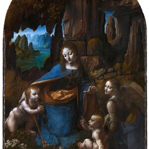 Leonardo Da Vinci The Virgin of the Rocks Rolled Oil Painting Museum Quality Reproduction (D6040)