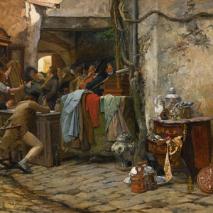 Jehan-Georges Vibert - The Movable Sale 1870 Museum Quality Rolled Oil Painting Reproduction (D5060)