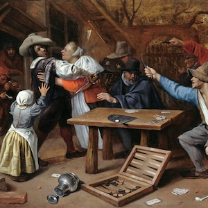 Jan Steen - Die Schlägerei der Kartenspieler (1664) Reproduktion eines gerollten Ölgemäldes (D4060)