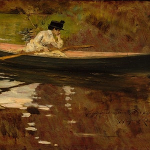 William Merritt Chase - Mrs Chase in Prospect Park (1886) reproductie van olieverfschilderij van museumkwaliteit (D4060)