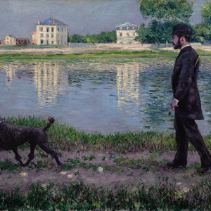 Gustave Caillebotte - Richard Gallo and his Dog at Petit Gennevilliers 1884 Museum Quality Rolled Oil Painting Reproduction (D4560)