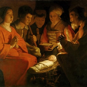 Georges de La Tour - Adoration des bergers c1644 Reproduction de peinture à l'huile laminée de qualité muséale (D5060)