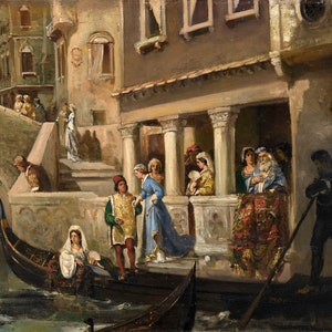 Vasily Kotarbinsky (1849–1921) - Dignitaries Boarding a Gondola on a Venetian, Museum Quality Rolled Oil Painting Reproduction (D4060)
