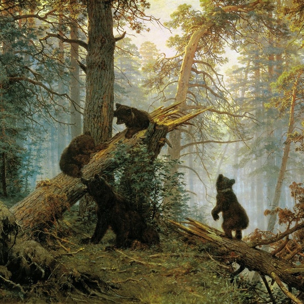 Ivan Shishkin - Matin dans une forêt de pins (1889) Musée Qualité Peinture à l’huile Reproduction (D4060)