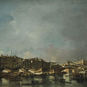 Francesco Guardi - Grand Canal with the Rialto Bridge, Venice c. 1780 Museum Quality Rolled Oil Painting Reproduction (D3560)