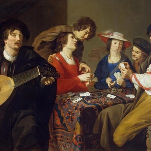 Dirck van Rombouts - Das Kartenspiel (späte 1620er Jahre) - Gerollte Ölgemälde Museumsqualität Reproduktion (D4060)