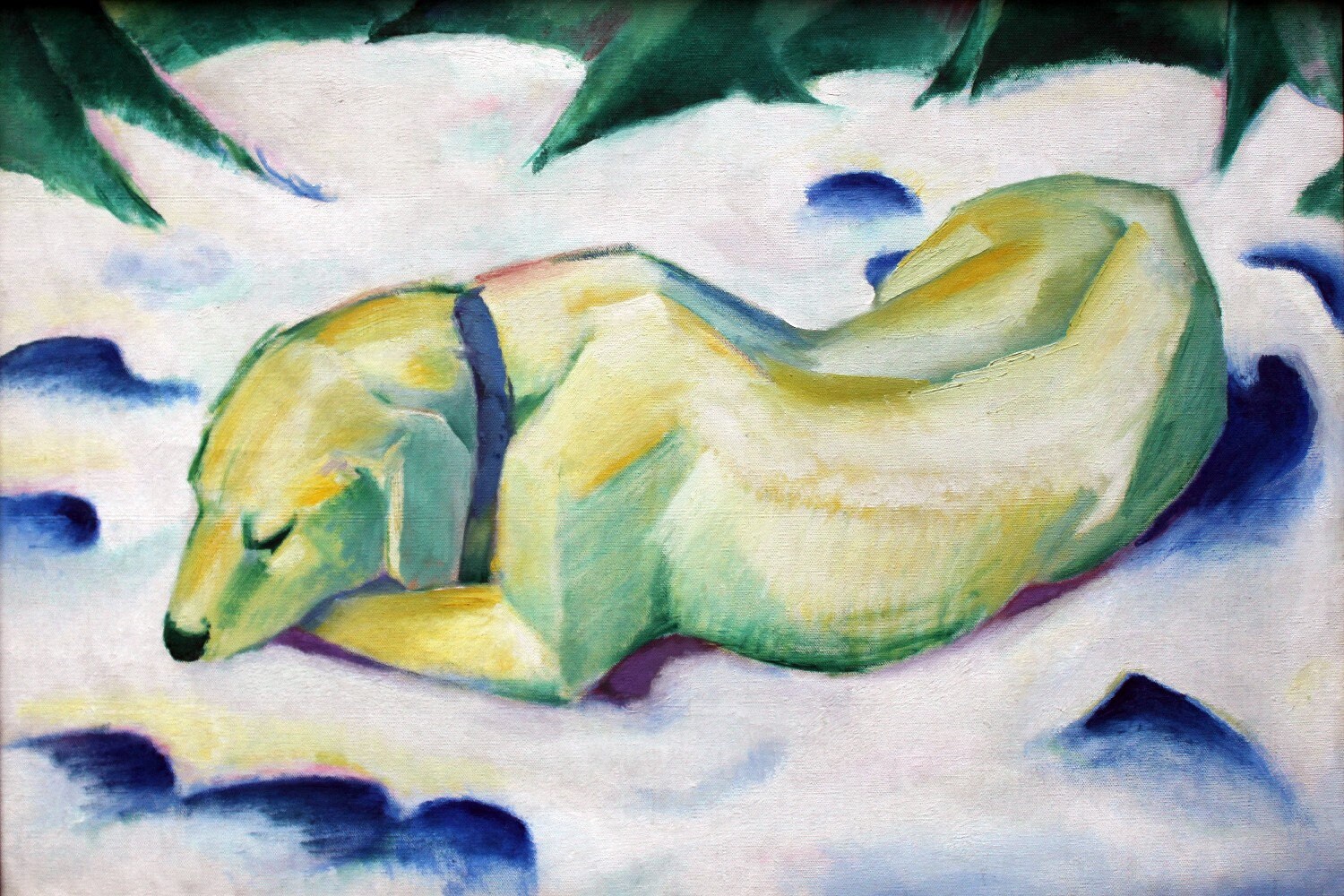 フランツ・マルク：雪の中に横たわる犬（1911年）ロールド油絵美術館