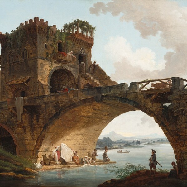 Hubert Robert - The Ponte Salario c1775 Museum Quality Oil Painting Reproduction (D4560)