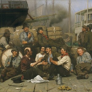 John George Brown - The Longshoremen’s Noon (1879) Museum Quality Rolled Oil Painting Reproduction (D4060)