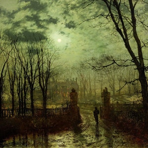John Atkinson Grimshaw - At the Park Gate 1878 Museum Quality Rolled Oil Painting Reproduction (D5060)