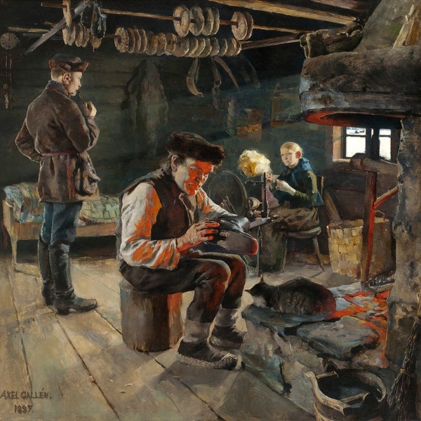 Akseli Gallen-Kallela - Rustic Life (1887) Hand Painted Museum Quality Oil Painting Reproduction (D50)