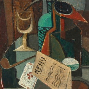 Louis Marcoussis - Still Life with Menu and Siphon (c1920) Museum Quality Rolled Oil Painting Reproduction (D6040)