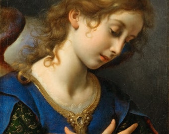 カルロ・ドルチ - 受胎告知の天使 (c1653) 美術館品質のロールド油絵