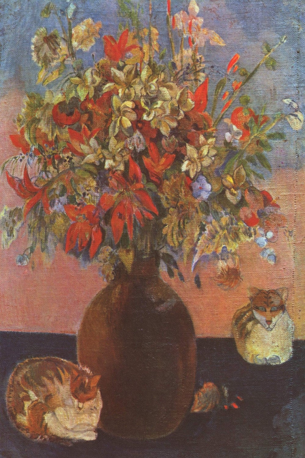 ポール・ゴーギャン：花と猫（1899年）美術館品質のロールド油絵複製