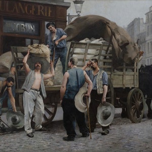 Louis-Robert Carrier-Belleuse - porteurs de farine, Paris (1885) Reproduction de peinture à l'huile laminée de qualité musée (D4060)
