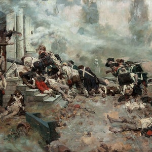 Howard Pyle - Attack Upon the Chew House (1898) Museum Quality Rolled Oil Painting Reproduction (D4060)