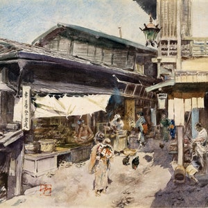 Robert Frederick Blum (1857-1903) - Street Scene in Ikao, Japan Museum Quality Rolled Oil Painting Reproduction (D5060)