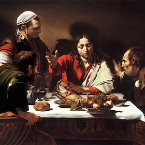 Caravaggio, Supper at Emmaus 1601 Museum Quality Rolled Oil Painting Reproduction (D4060).