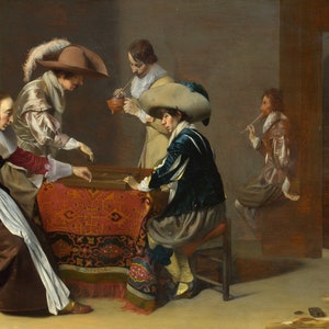 Willem Duyster - Zwei Männer Spielen Tric-Trac, und eine Frau punkten Museumsqualität Ölgemälde Reproduktion (D4060)