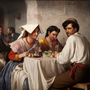 Carl Bloch - In a Roman Osteria 1866 Museum Quality Rolled Oil Painting Reproduction (D5060)