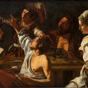 Theodoor Rombouts - Karten und Backgammon Spieler, Kampf um Karten 1620-1629 Reproduktion gerollte Ölgemälde (D3560)