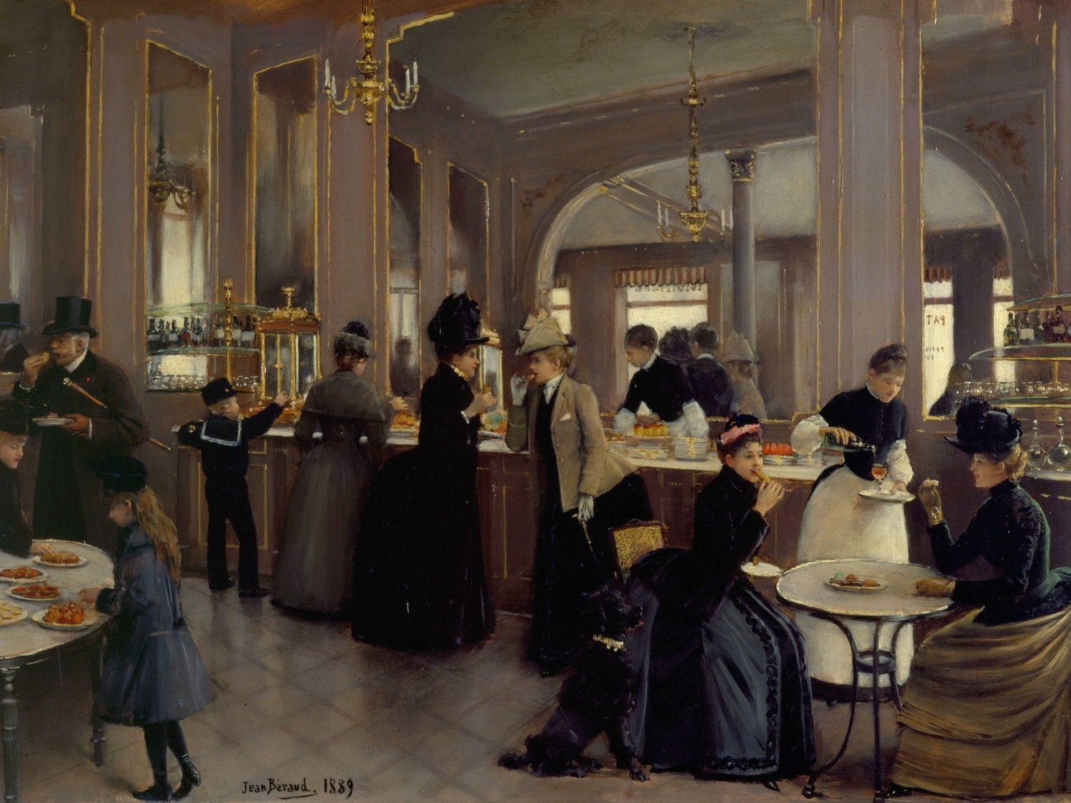 Jean Beraud、Scene de Bistro、希少画集より、新品額装付 Jean Beraud - La Patisserie Gloppe Aux Champs-elysees 1889 Museum