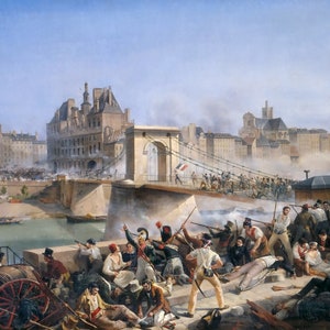 アメディ・ブルジョワ - オテル・ド・ヴィルへの攻撃と戦闘（1830年）美術館品質のロールド油絵複製（D4560）