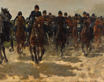 George Hendrik Breitner - Cavalry 1883-88 Museum Quality Rolled Oil Painting Reproduction (D2060)