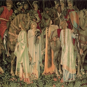 Morris & Co - Arming and Departure of the Knights of the Holy Grail (1895-96) Museum Quality Rolled Oil Painting Reproduction (D4060)