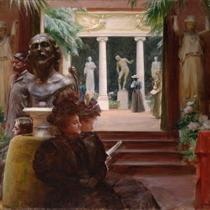 Charles Courtney Curran - At the Sculpture Exhibition 1895 Museum Quality Rolled Oil Painting Reproduction (D5060)