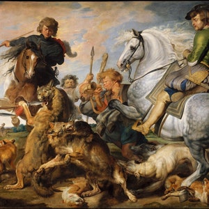 Peter Paul Rubens - The Wolf and Fox Hunt (c.1616) Museum Quality Rolled Oil Painting Reproduction (D4060)