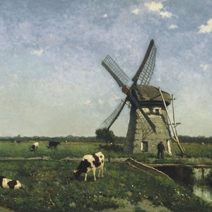 Johan Hendrik Weissenbruch - Landschaft mit Windmühle bei Schiedam (1873) Museumsqualität Ölgemälde Reproduktion (D4060)