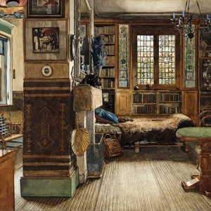 Anna Alma-Tadema - Sir Lawrence Alma-Tadema&#39;s Library in Townshend House, London Museum Quality Rolled Oil Painting Reproduction (D4560)