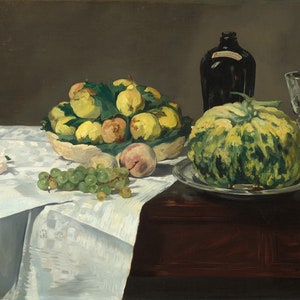 Edouard Manet - Still Life with Melon and Peaches c1866 Museum Quality Rolled Oil Painting Reproduction (D4560)