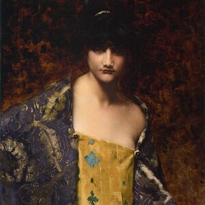 Juana Romani (1869-1924) - A Dark Haired Beauty, Museum Quality Rolled Oil Painting Reproduction (D6045)