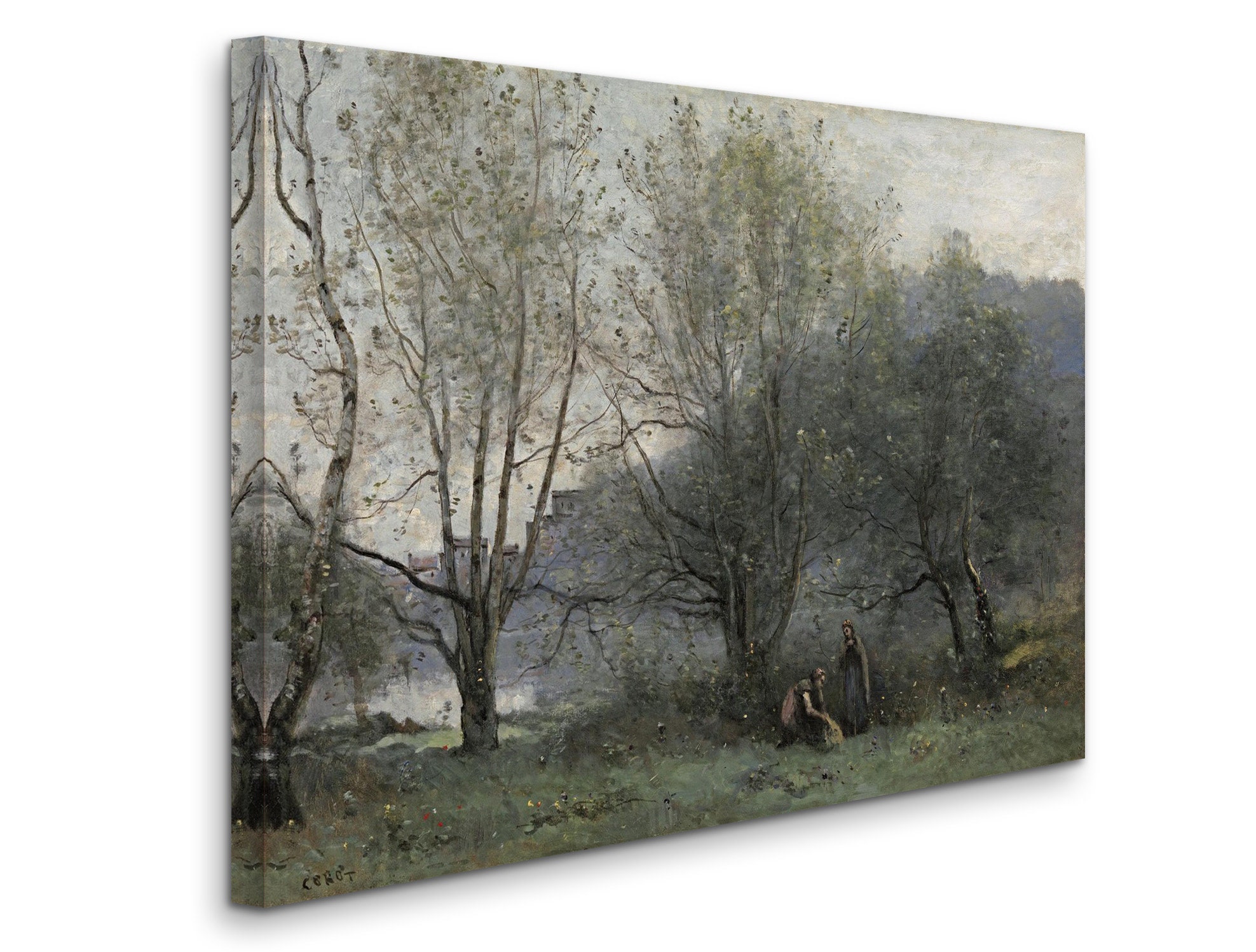 カミーユ・コロー - ヴィル・ダヴレーの池 (1867 年頃) - ロールド油絵