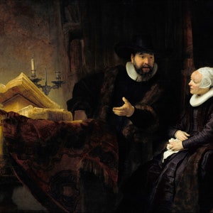Rembrandt - Mennonite Preacher Cornelis Anslo in Conversation with His Wife Museum Quality Rolled Oil Painting Reproduction (D5060)