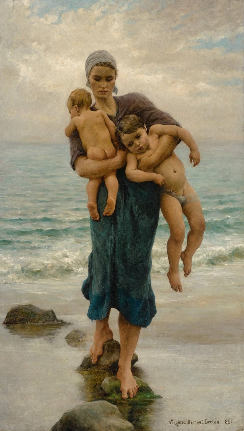 Virginie Demont Breton Femme de pecheur avec ses enfants 1881 Museum Quality Oil Painting Reproduction D6035 Etsy France