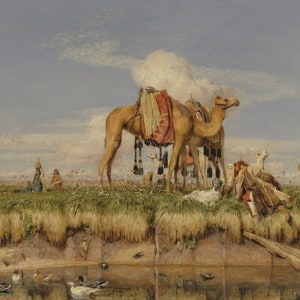 John Frederick Lewis - On the Banks of the Nile, Upper Egypt 1873 Museum Quality Rolled Oil Painting Reproduction (D5060)