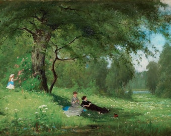 Arvid Mauritz Lindström (1849-1923) - Merry Company in a Summer Meadow, Museum Quality Rolled Oil Painting Reproduction (D3560)