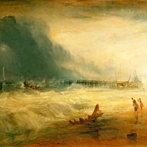 Joseph Mallord William Turner - Lifeboat and Manby Apparatus Going off, Museum Quality Rolled Oil Painting Reproduction (D4560)